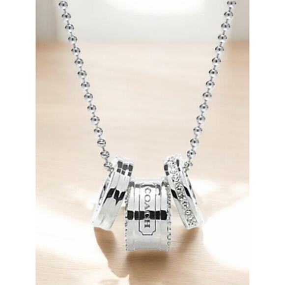 Y2K Coach 95125 Sterling Silver Pavé Crystal Rondell Pendant Necklace - Picture 1 of 10